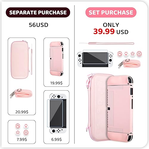 Miniatura 6 de RHOTALL Funda de transporte Sakura rosa para Nintendo Switch OLED, bonita funda protectora de viaje portátil con diseño de flores para Switch OLED