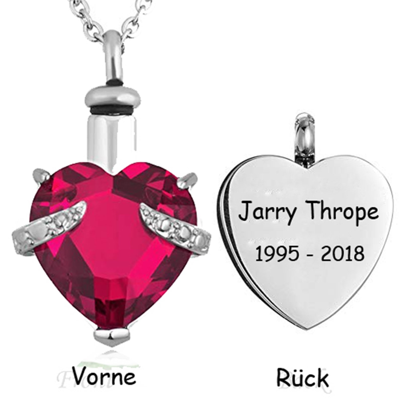 Siempre en mi Corazón Joyas Acero Inoxidable urna Colgante Collar con Piedra Natal Cristal Colgante, Corazón Colgante de Cenizas Memorial Cadena Gratis Grabado