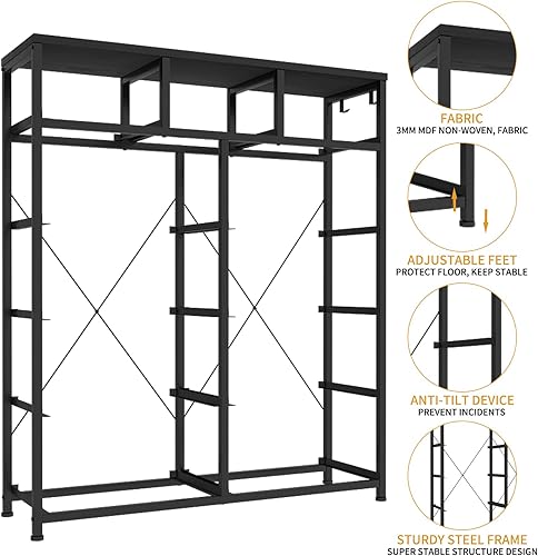 Miniatura 7 de Cómoda de almacenamiento de tela de 11 cajones para organización del dormitorio, cómoda con estantes profundos, bolsillos laterales y ganchos, marco