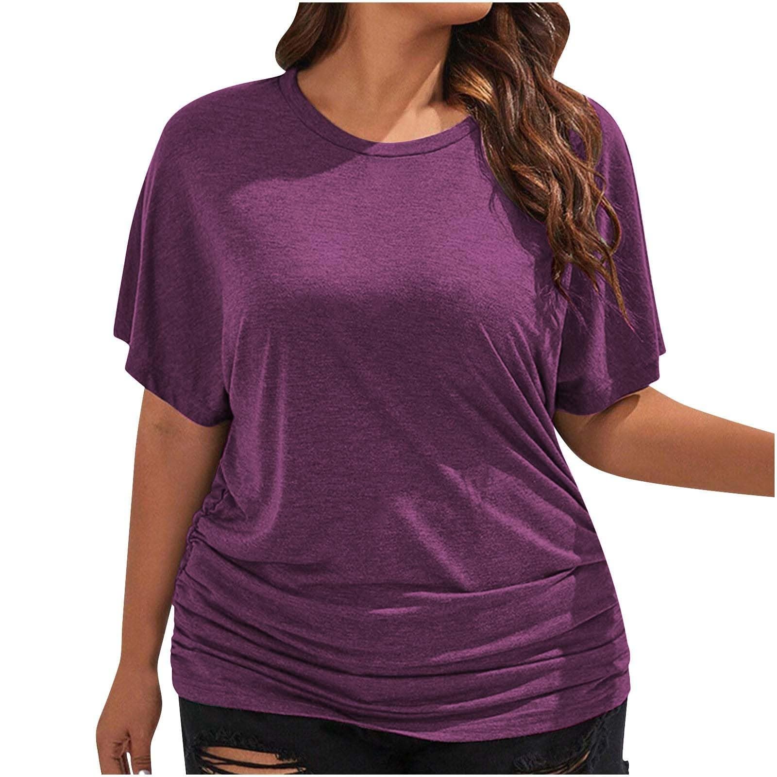 Women's Scoop Neck Half Sleeve Batwing Dolman Top Plus Size Batwing Half Sleeve Shirts Loose Blouse Solid Color Tops(Za Purple,XXL) — image 1
