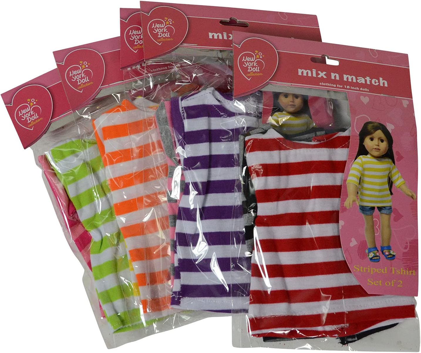 Doll T-Shirts Set of 10 - Doll Clothes fits All 18 Inch Dolls (Striped)