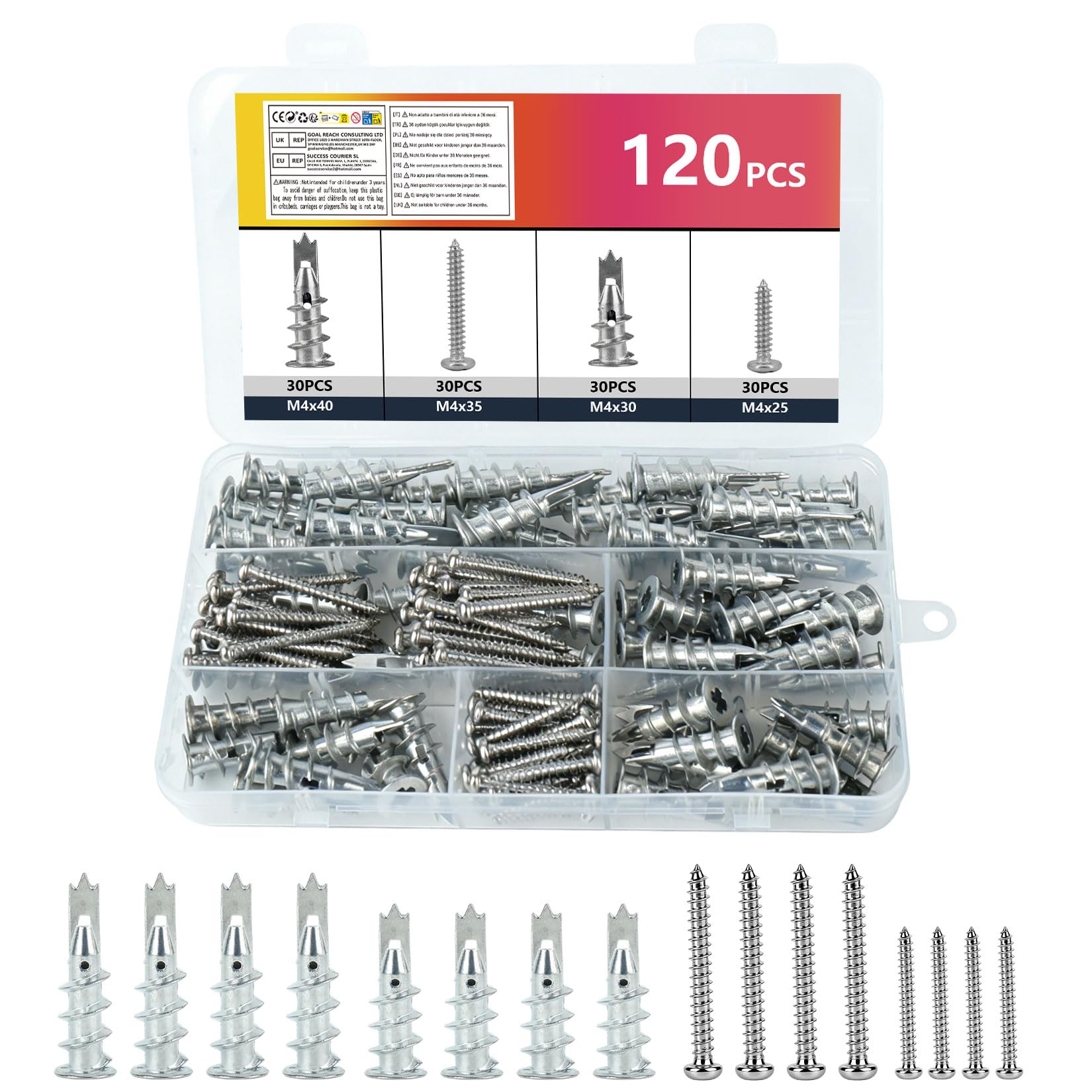 120Pcs Drywall Metal Self Drilling Anchors & Screws Set — image 1