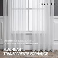 Joydeco Rövid Fényáteresztő Függöny Fülekkel - Fehér Voile Nappali és Hálószoba Függöny, Könnyű Anyagú, Félátlátszó, 2 db (137x140 cm) 4