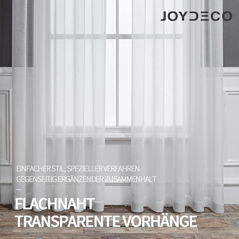 Joydeco Rövid Fényáteresztő Függöny Fülekkel - Fehér Voile Nappali és Hálószoba Függöny, Könnyű Anyagú, Félátlátszó, 2 db (137x140 cm)