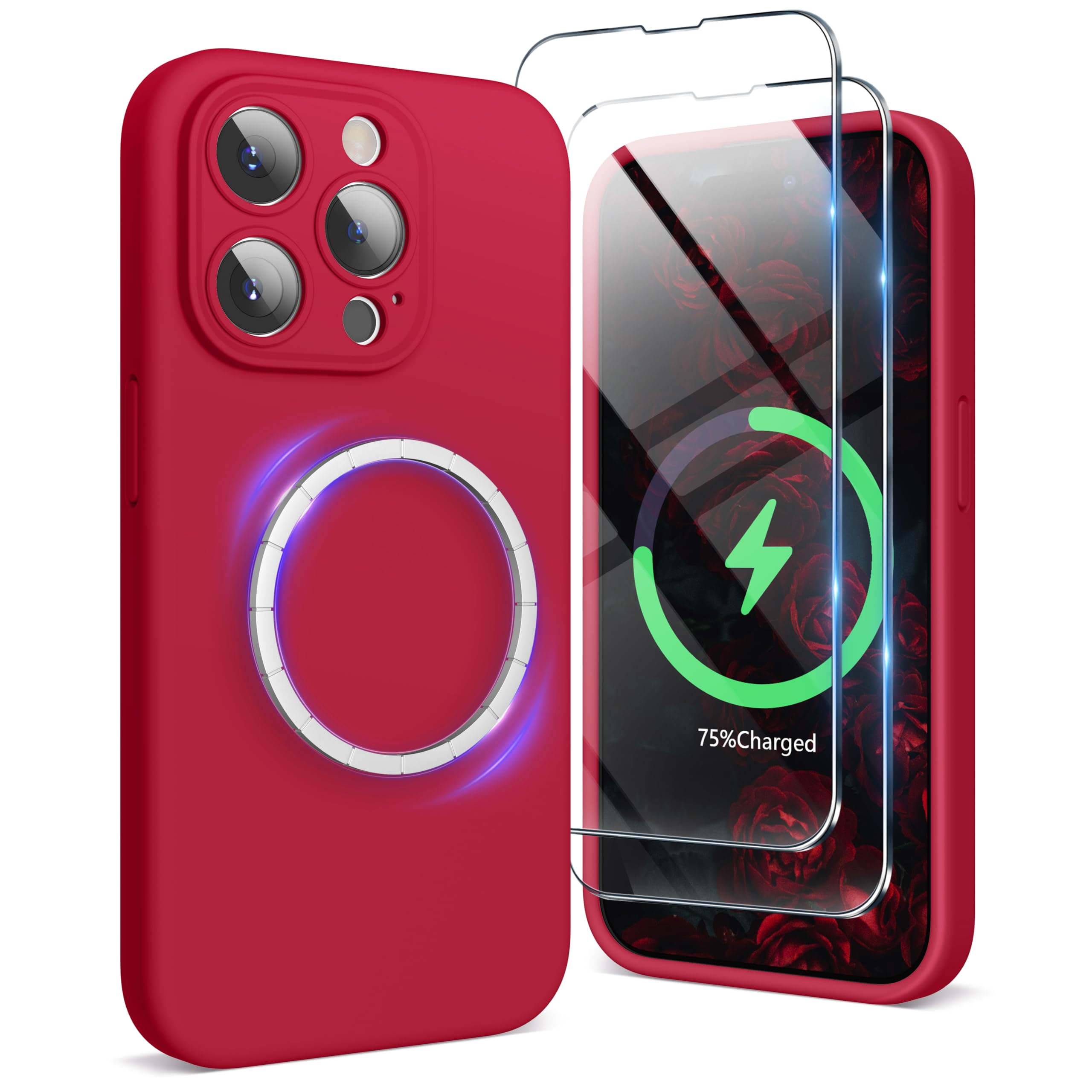 SURPHY Cover Magnetica Silicone per iPhone 15 con 2*Vetro Temperato(6.1''), Compatibile con MagSafe Accessori, Custodia per iPhone 15 Antiurto Protettiva Case con Fodera in Microfibra, Giallo