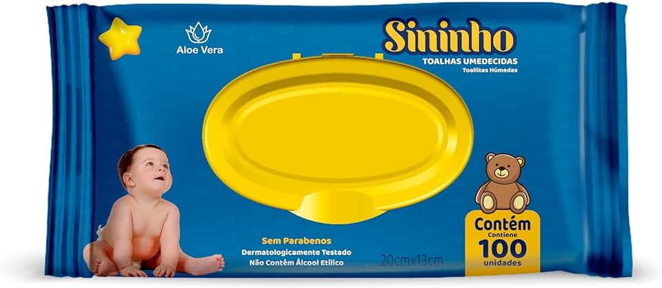 Toalha Umedecida Sininho com Aloe Vera 100 unidades 20cm X 13cm