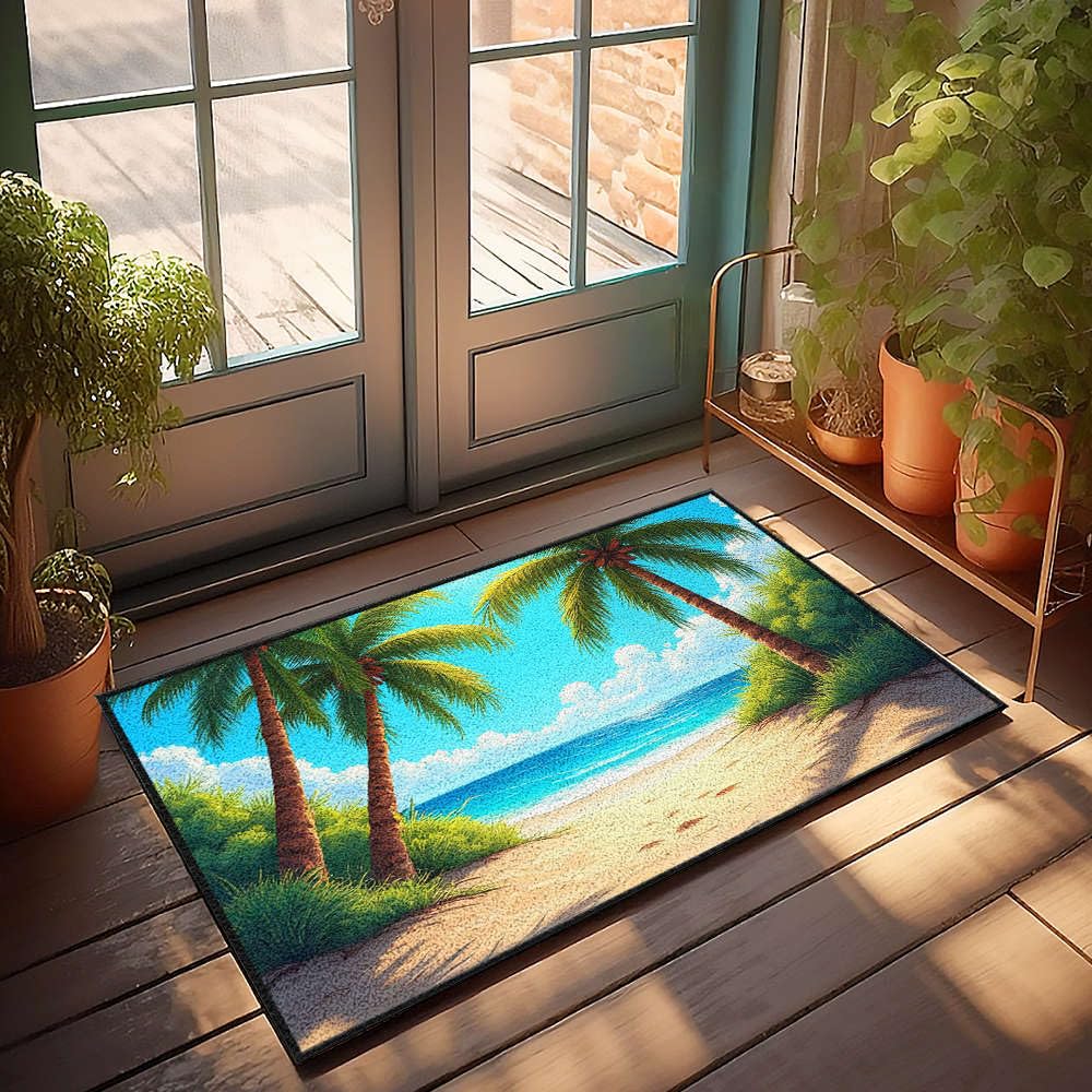 Tapis garçon rétro bord de mer 65x90 cm pour coin lecture