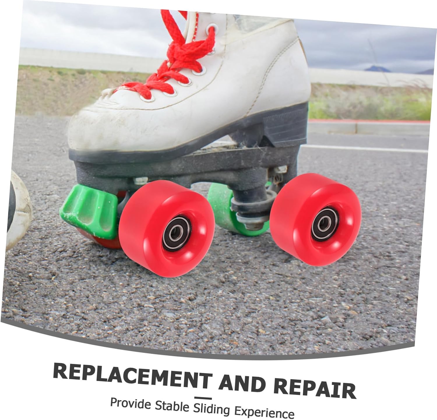 POPETPOP 4pcs Red PU Double Row Roller Skate Wheels Replacement for Outdoor Roller Skating Women Wear-resistant Smooth and Stable Quad Skates Accessories