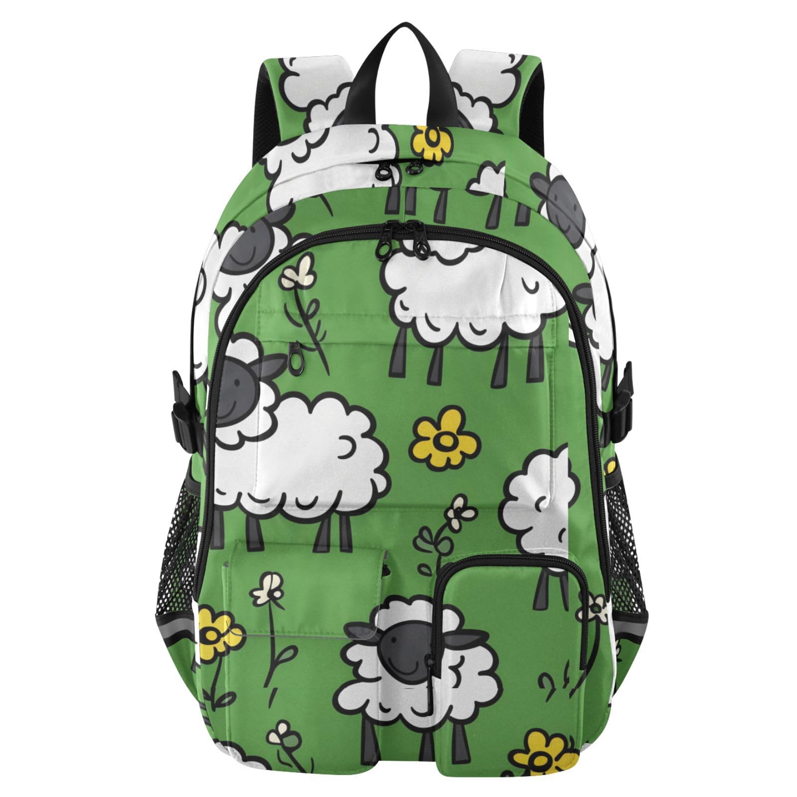 Mochila para portátil de 17.5 pulgadas con dibujos de ovejas blancas bolsa ligera informal de trabajo 8