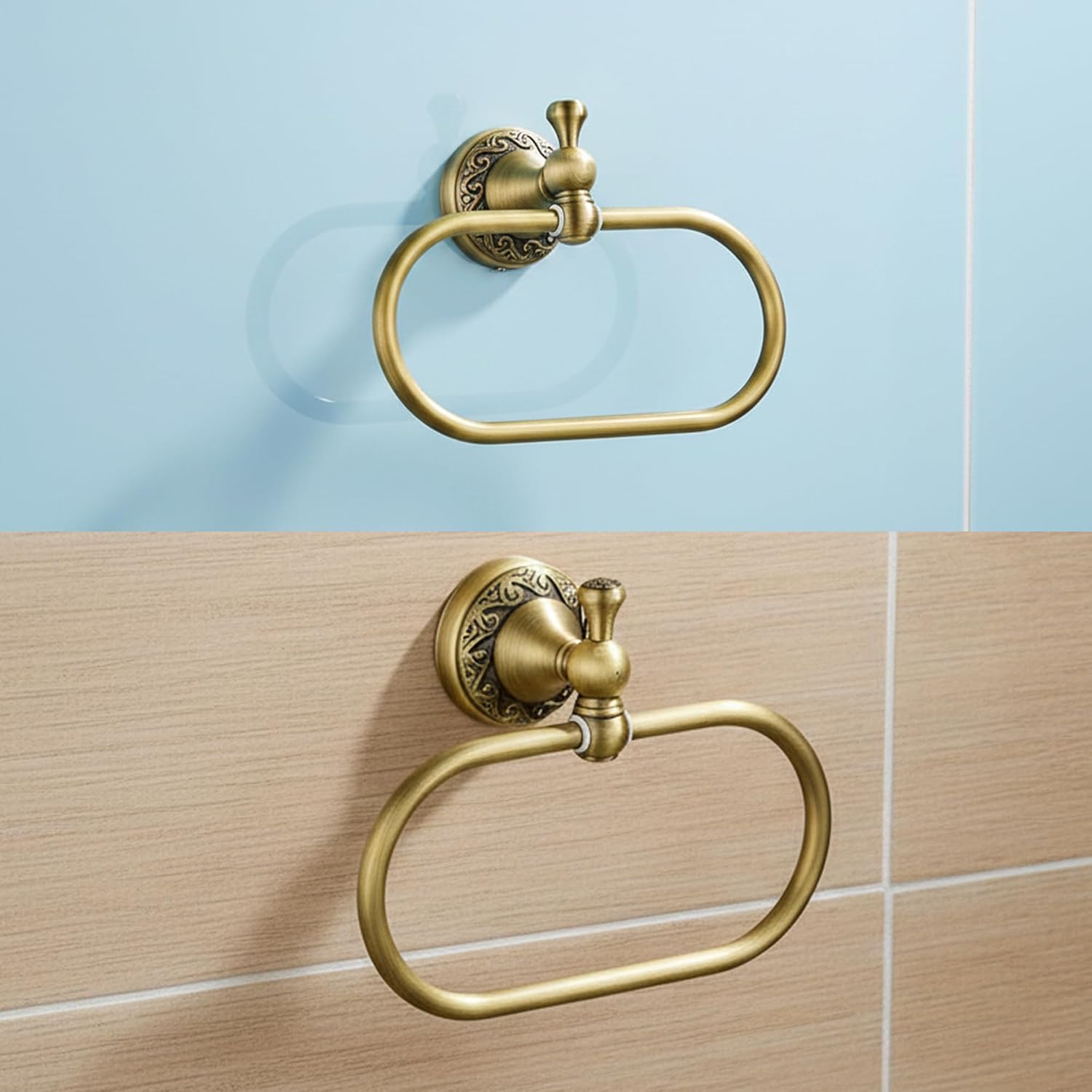 Flybath Oval Towel Ring Holder Brushed Brass Antique Wall Mount image 3