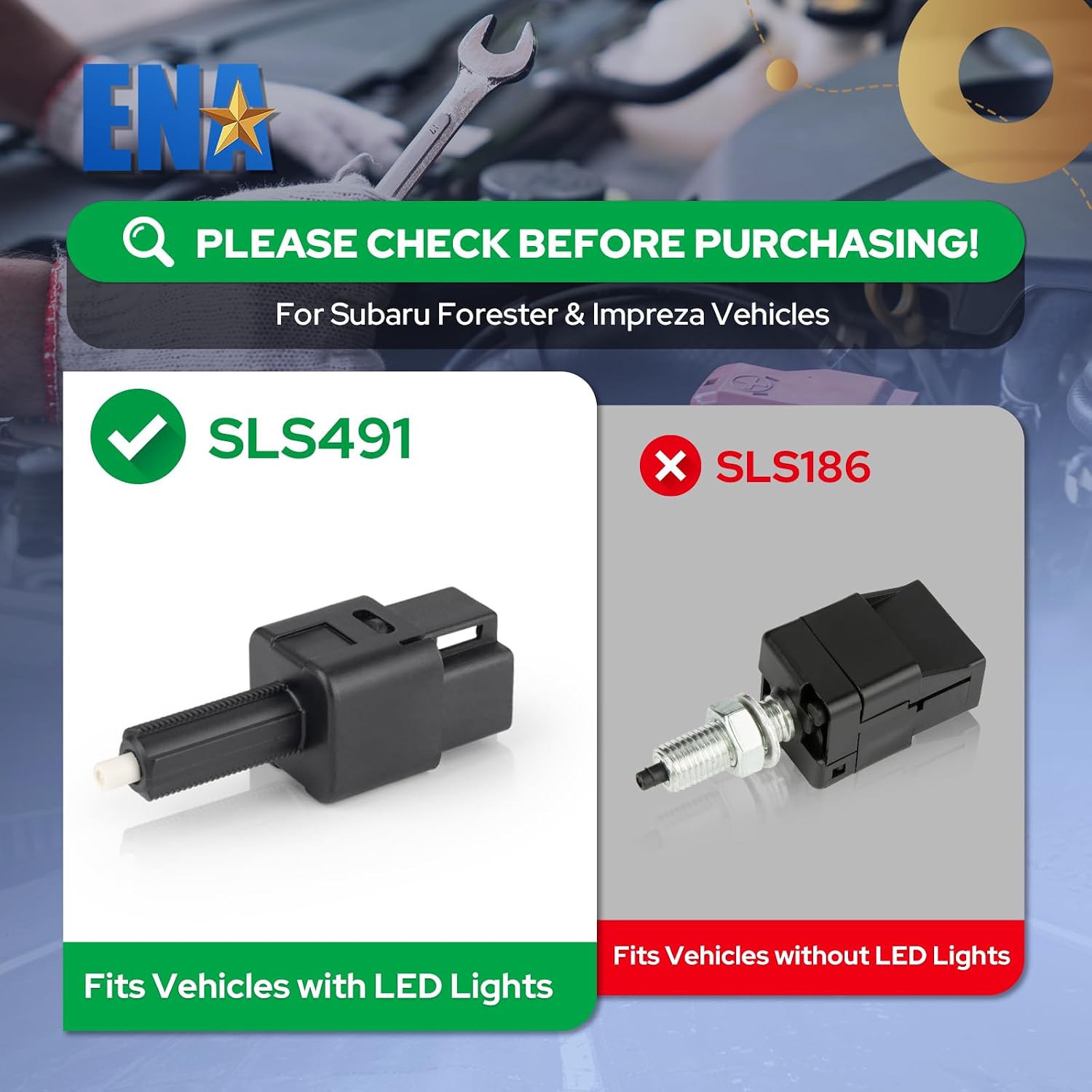 ENA Brake Light Switch Compatible with Subaru WRX STI Impreza BRZ Forester 2.0L 2.5L H4 2008 2009 2010 2011 2012 2013 2014 2015 2016 2017 2018 2019 2020 2021 Replaces SLS491 w/ 4 Pins