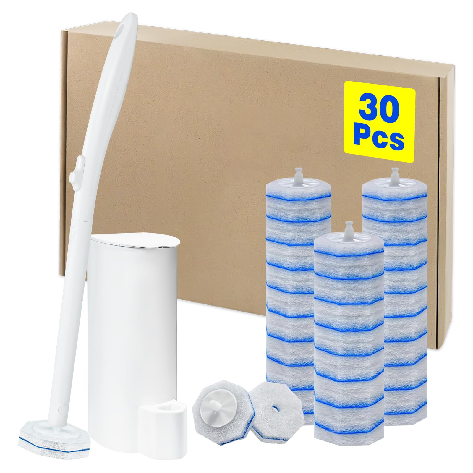 Juego de escobilla de inodoro desechable y soporte, con 30 cabezales de cepillo para Clorox. | Compatible con el sistema de limpieza de inodoro Clorox, fibra mejorada