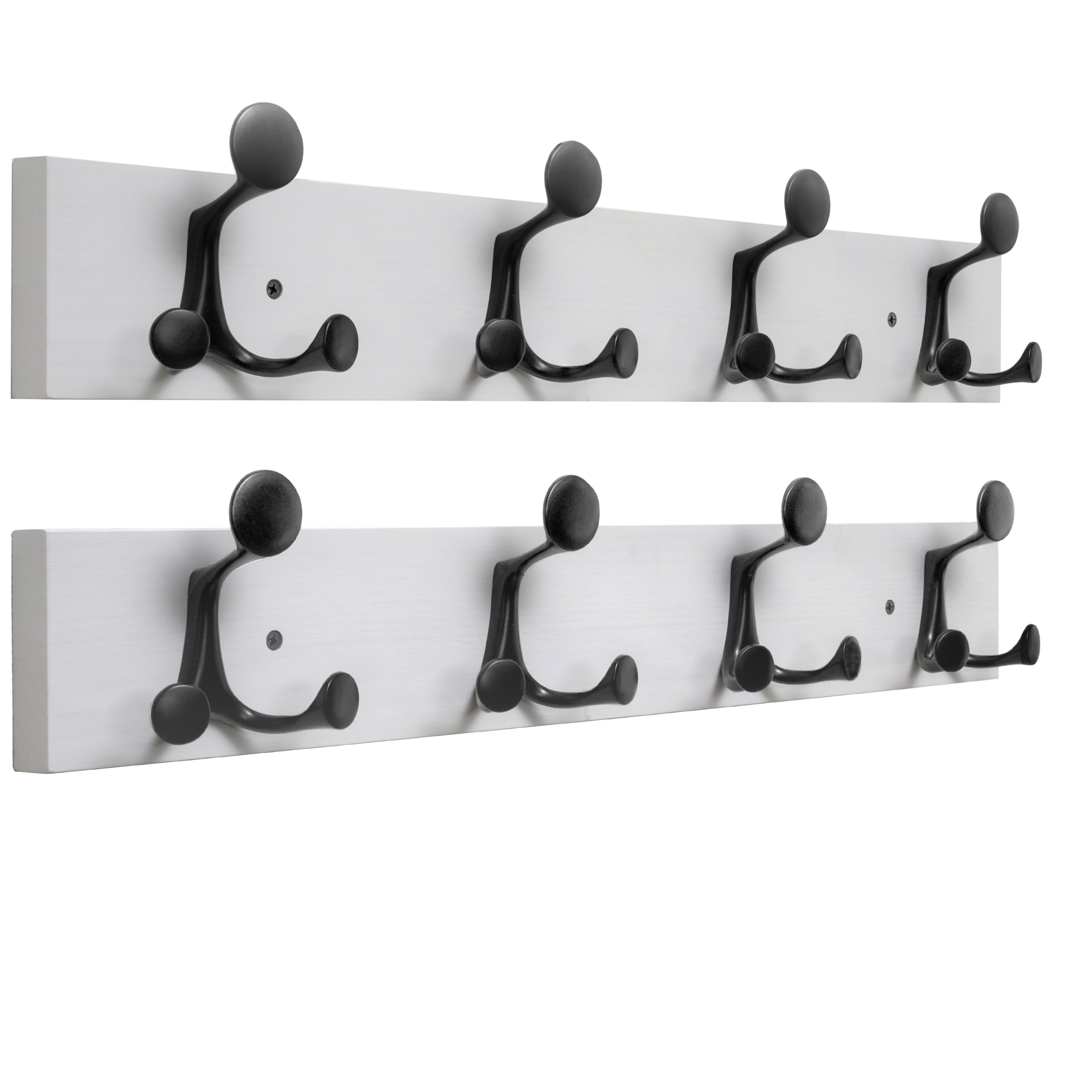 HONSKY Coat Rack Wall Mounted 61cm White Pine Base Black 12 Hooks,2 Pack