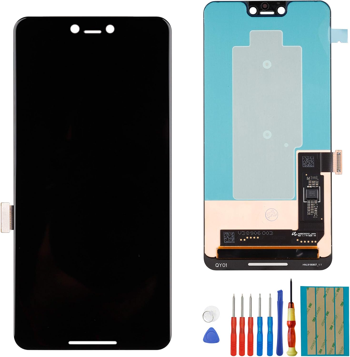 Amoled Touch Screen Compatible with Google Pixel 3XL G020B 6.3" Touch Screen Display Assembly Digitizer Glass LCD with Adhesive+Tools