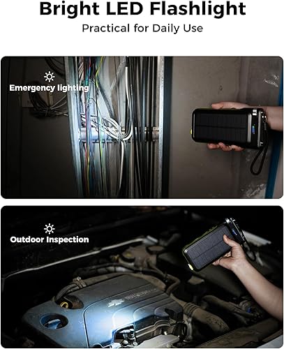 Miniatura 6 de GOODaaa Banco de energía solar, cargador portátil inalámbrico de 45800 mAh, cables integrados, cargador solar de carga rápida de 15 W, entrada y