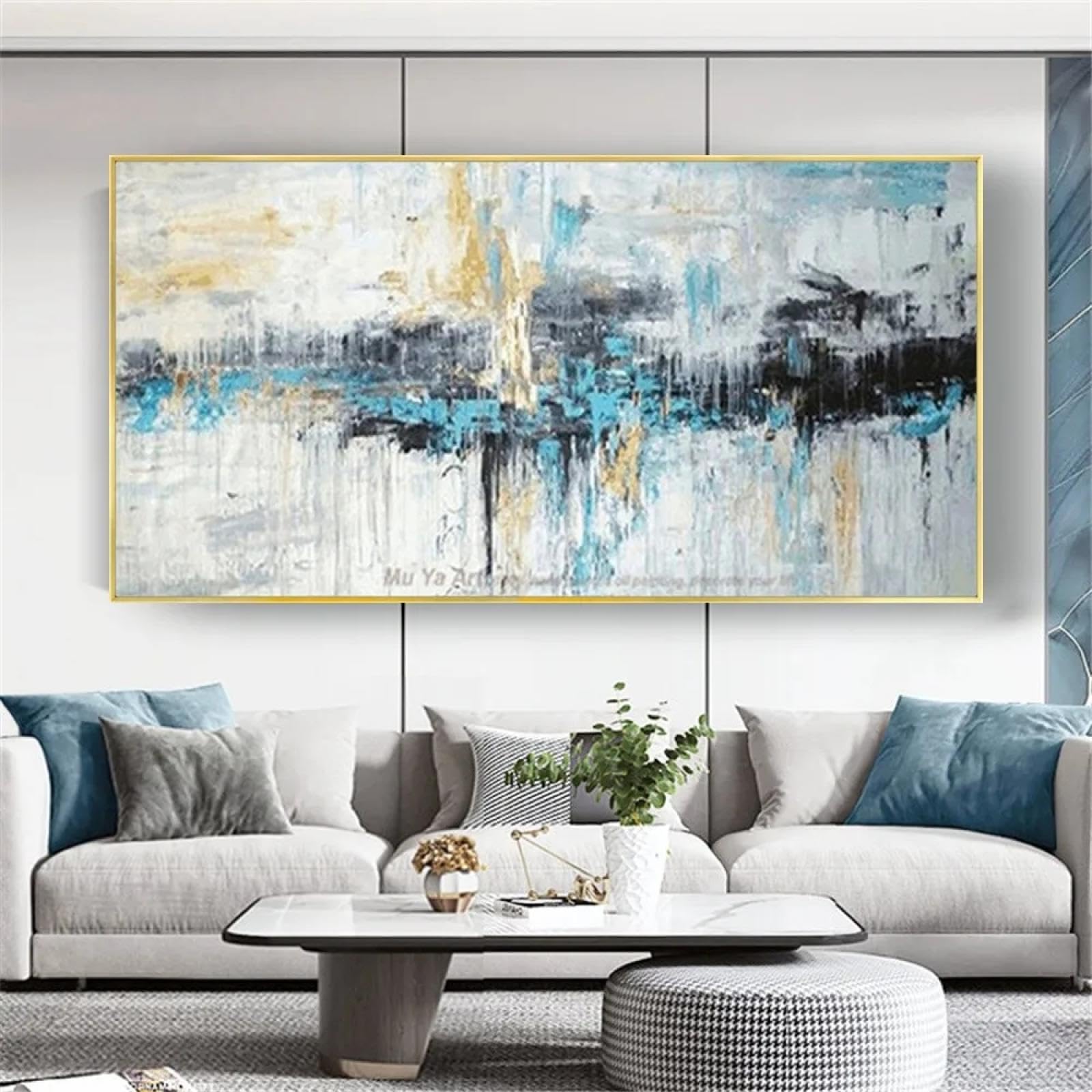 Tableau moderne abstrait nuage bleu 80x160cm encadré YAJNILUCK - 8