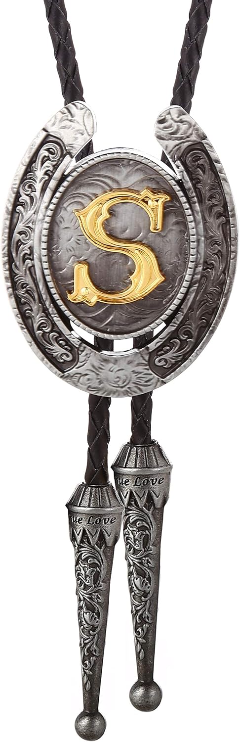 HUABOLA CALYN Vintage Bolo Tie for Men- Initial Letter ABCDMJR to Z Western Cowboy Bolo Tie for Women - Image 3