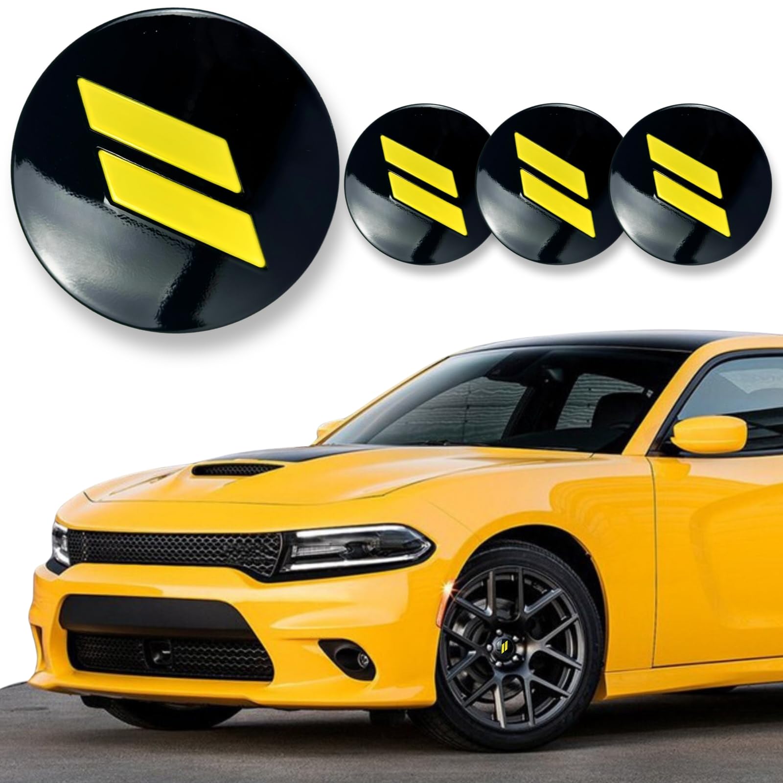 4pcs 63mm 2.5 inches Slash Wheel Center Cap Covers Fit for Dodge Charger Durango Dart 2015-2020 Jeep/Chrysler Yellow