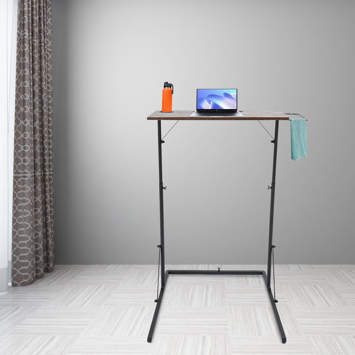 Adjustable Bike Trainer Fitness Desk, Multifunctional Cycling Trainer Desk w/Towel Rack & Cup Holder, Standing Desk for Indoor Cycling and Bike Trainer