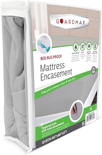 Guardmax Funda de colchón de punto con cremallera, tamaño Queen, impermeable y a prueba de chinches, ropa de cama cómoda, suave y silenciosa con