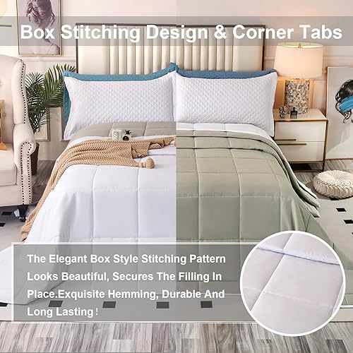 Miniatura 4 de Edredón de tamaño King Plus de 128 x 120 pulgadas, colchas extra grandes tamaño King de 3 piezas, edredón ligero reversible de plumón alternativo