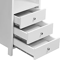 Vista 7 de Techni Mobili Escritorio blanco con cajones: escritorio de oficina pequeño con 3 cajones de gabinete, estante abierto y paneles de madera laminada