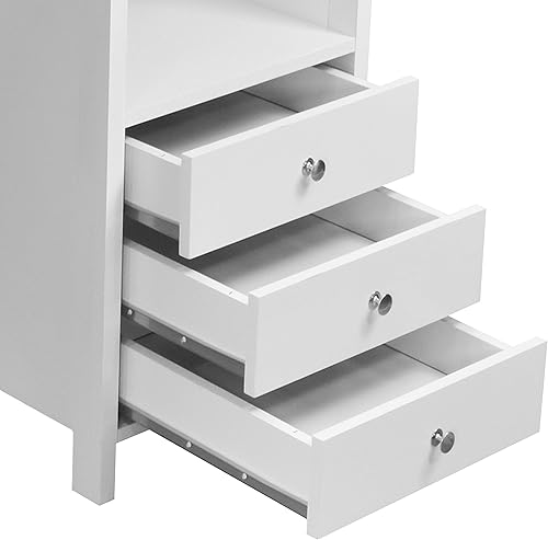 Miniatura 7 de Techni Mobili Escritorio blanco con cajones: escritorio de oficina pequeño con 3 cajones de gabinete, estante abierto y paneles de madera laminada,