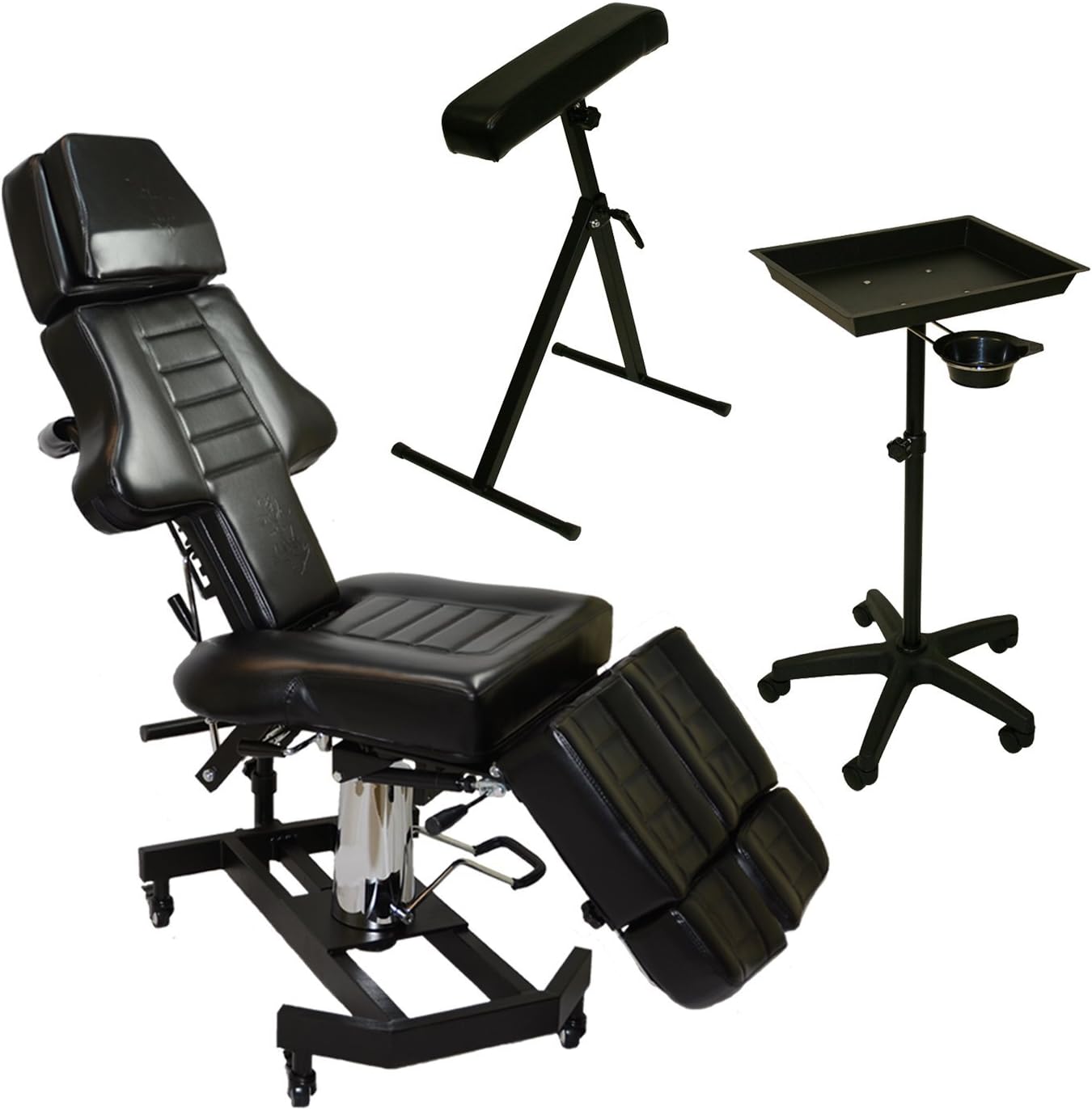 InkBed Tattoo Package: Patented Black Ink Bed, Steel All Purpose Tray with Removeable Cup, Adjustable Arm & Legrest for Studio Equipment