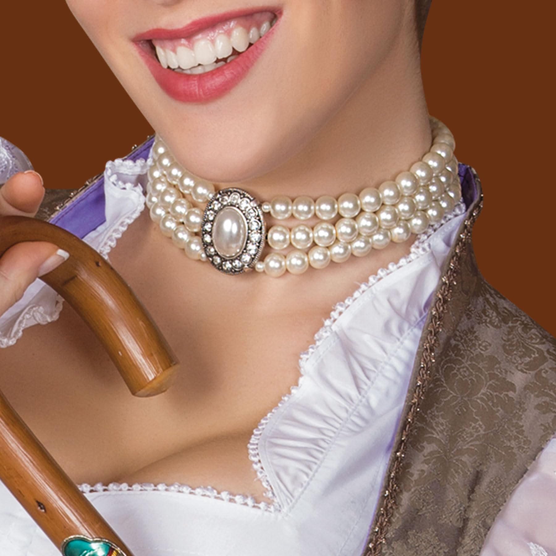 Bijou de dirndl/costume traditionnel bavarois pour femme Collier traditionnel à 3 rangs de perles en strass Blanc crème Pour la fête de la bière