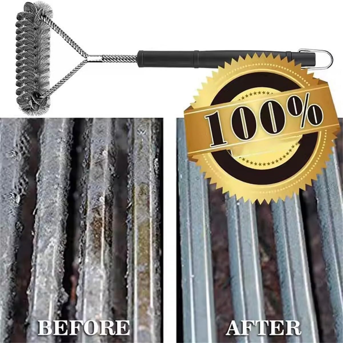 17" 2-in-1 BBQ Grill Cleaning Brush, Stainless Steel Wire Bristles Grill Cleaner with Spring Coil Design, Safe & Efficient Scrubber for Gas, Charcoal & Electric Grills