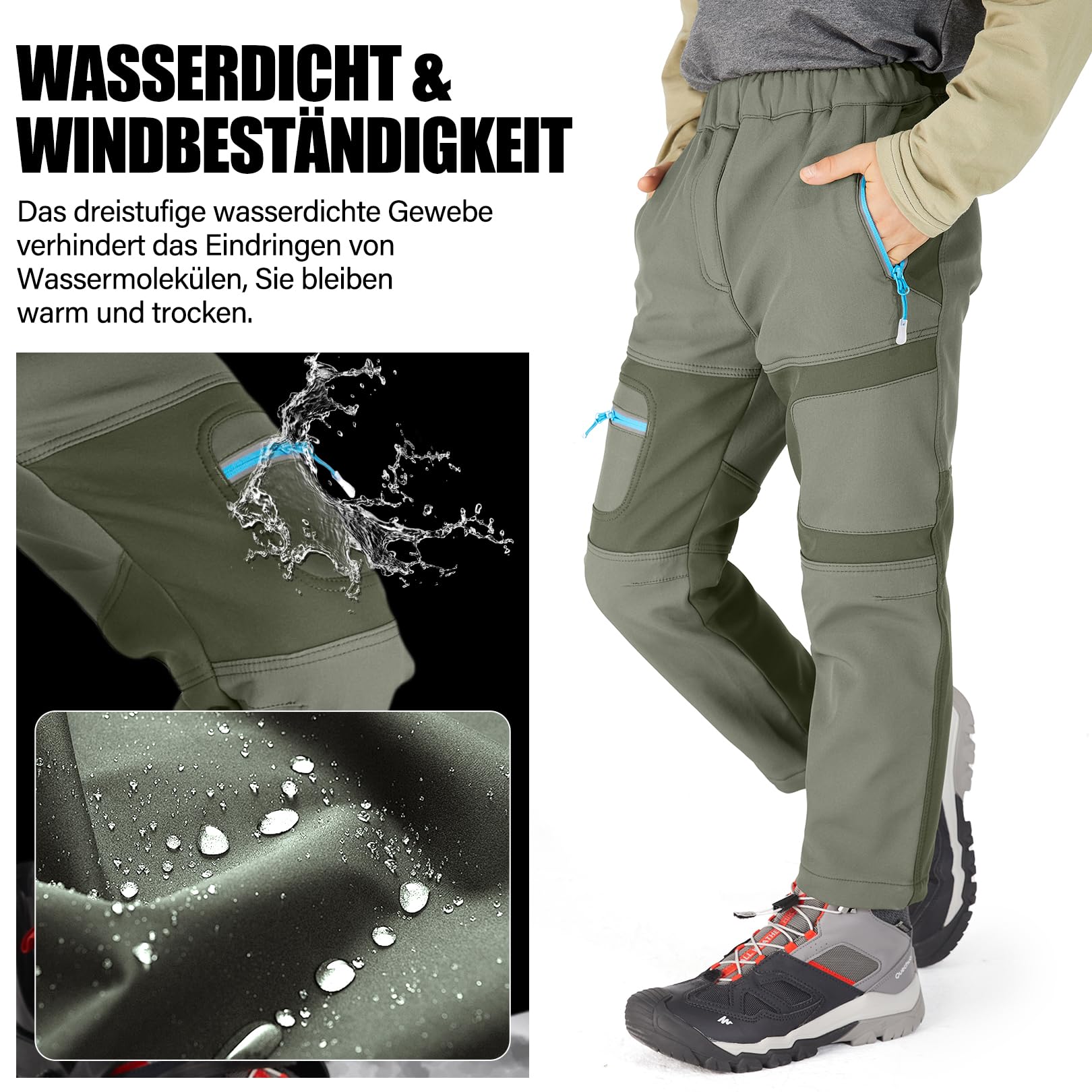 Kinder Softshellhose gefüttert Skihose wasserdicht Thermohose Wanderhose Trekkinghose Schneehose Winter Outdoorhose Cargohose für Jungen und Mädchen