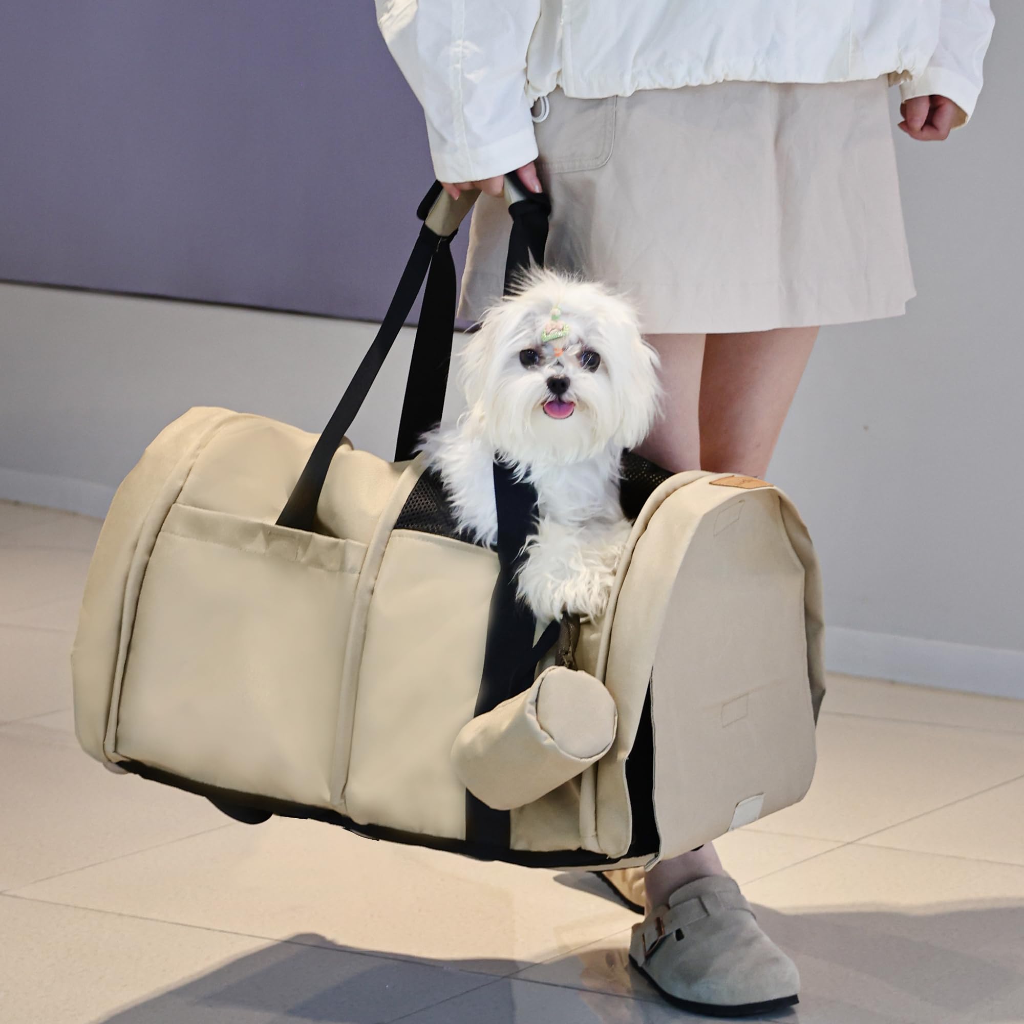 Zaino pieghevole per cani, impermeabile, a doppio uso, regolabile con imbottitura interna rimovibile, borsa da viaggio multifunzionale per cani (nero)