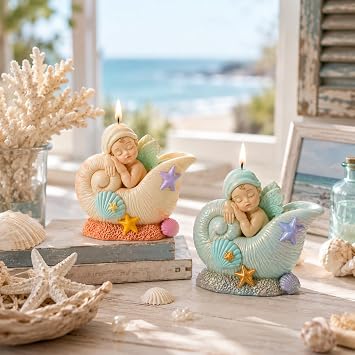Fantasy Angel Conchs Shell Candle Silicone Mold Cute Kawaii Seashell Sleeping Fairy Baby Epoxy Resin Mold for Aromatherapy Candle Making, DIY Crafts, Soap, Wax, Clay Desktop Decor