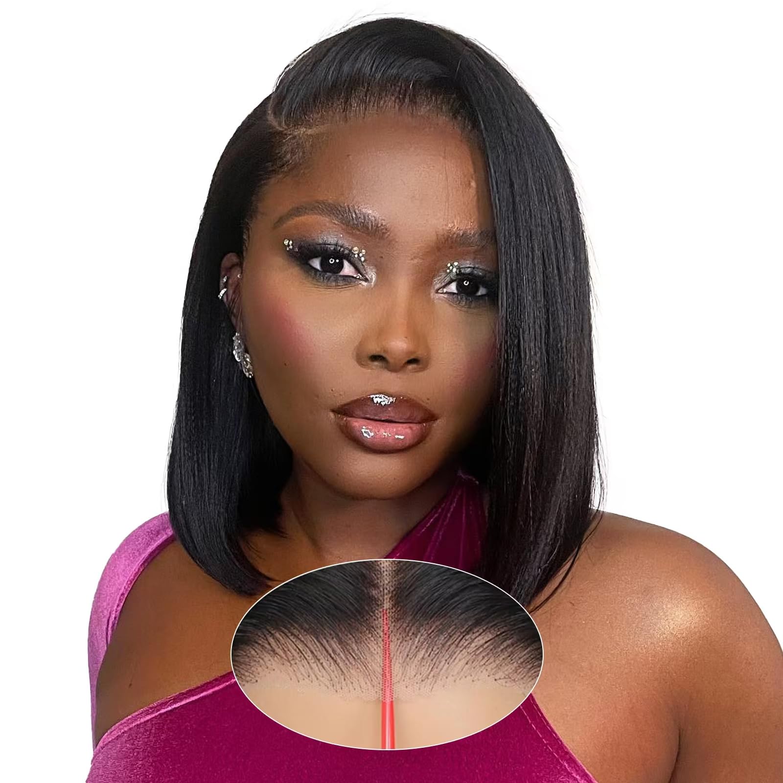 Bob Wig Human Hair 13x4 Lace Front Straight Frontal HD Lace Short Glueless Pre Plucked Blunt Cut 200 Density (Off Black, 10 Inch)