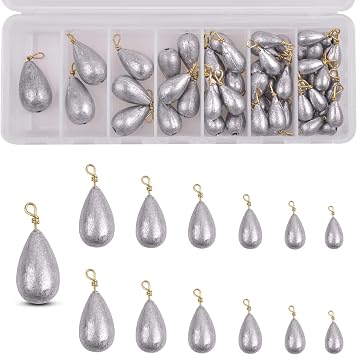 Fishing Weights Sinkers Kit Bass Casting Drop Shot Weights with Ring Swivel for Freshwater Saltwater Catfish