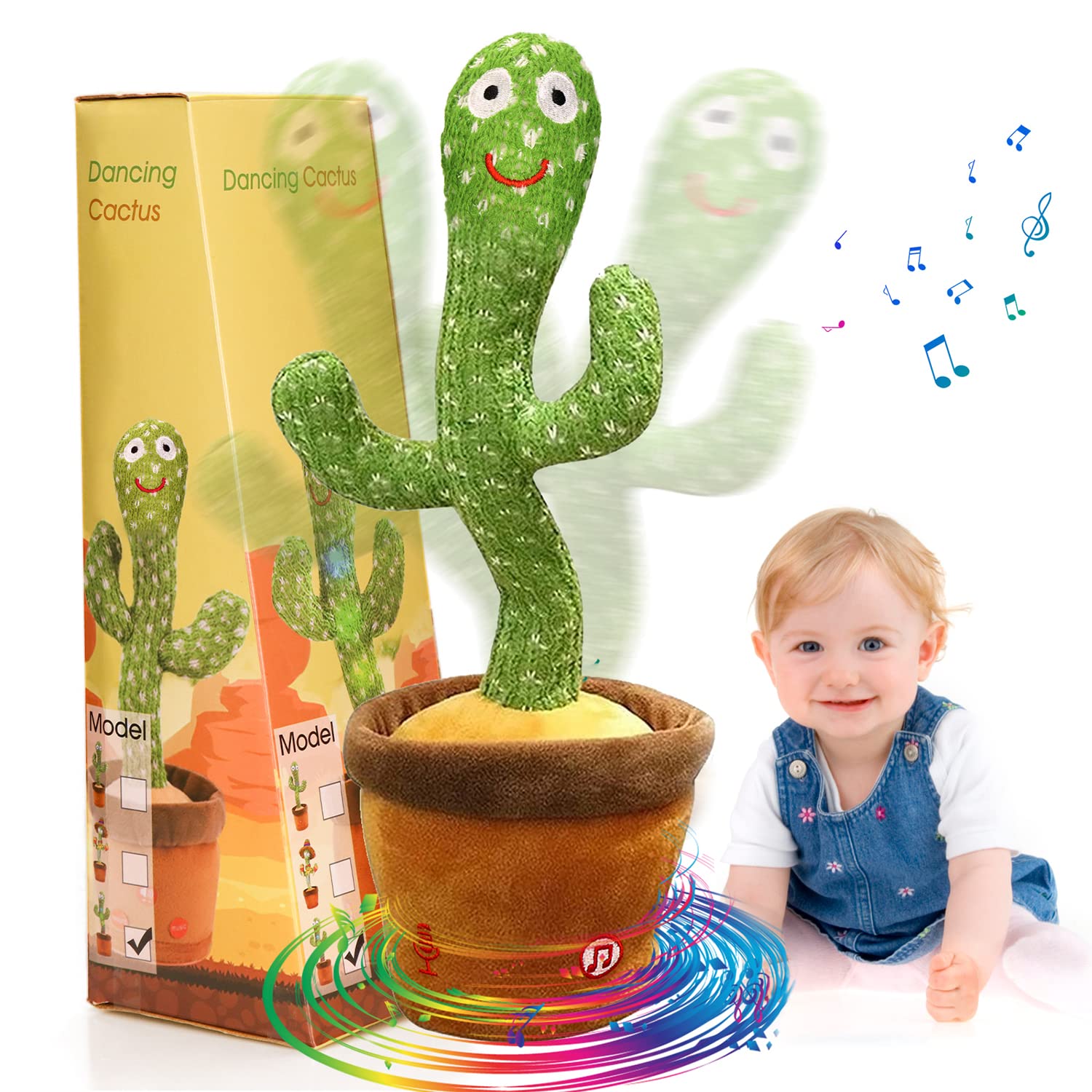 seOSTO Volume Control Dancing Cactus Toy Repeat What You Say, Talking Cactus Plush Toy Recording, Singing Cactus Baby Toys for Kids Gifts, Encourage Speech