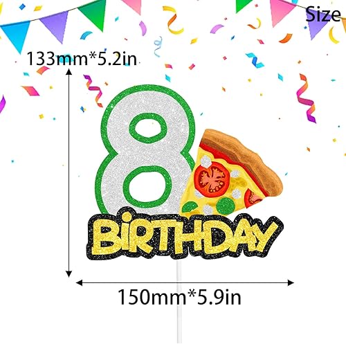 Miniatura 2 de Decoración para pastel de cumpleaños número 8 con temática de pizza, gran decoración para fiestas de aperitivos, fiestas temáticas de amantes de la