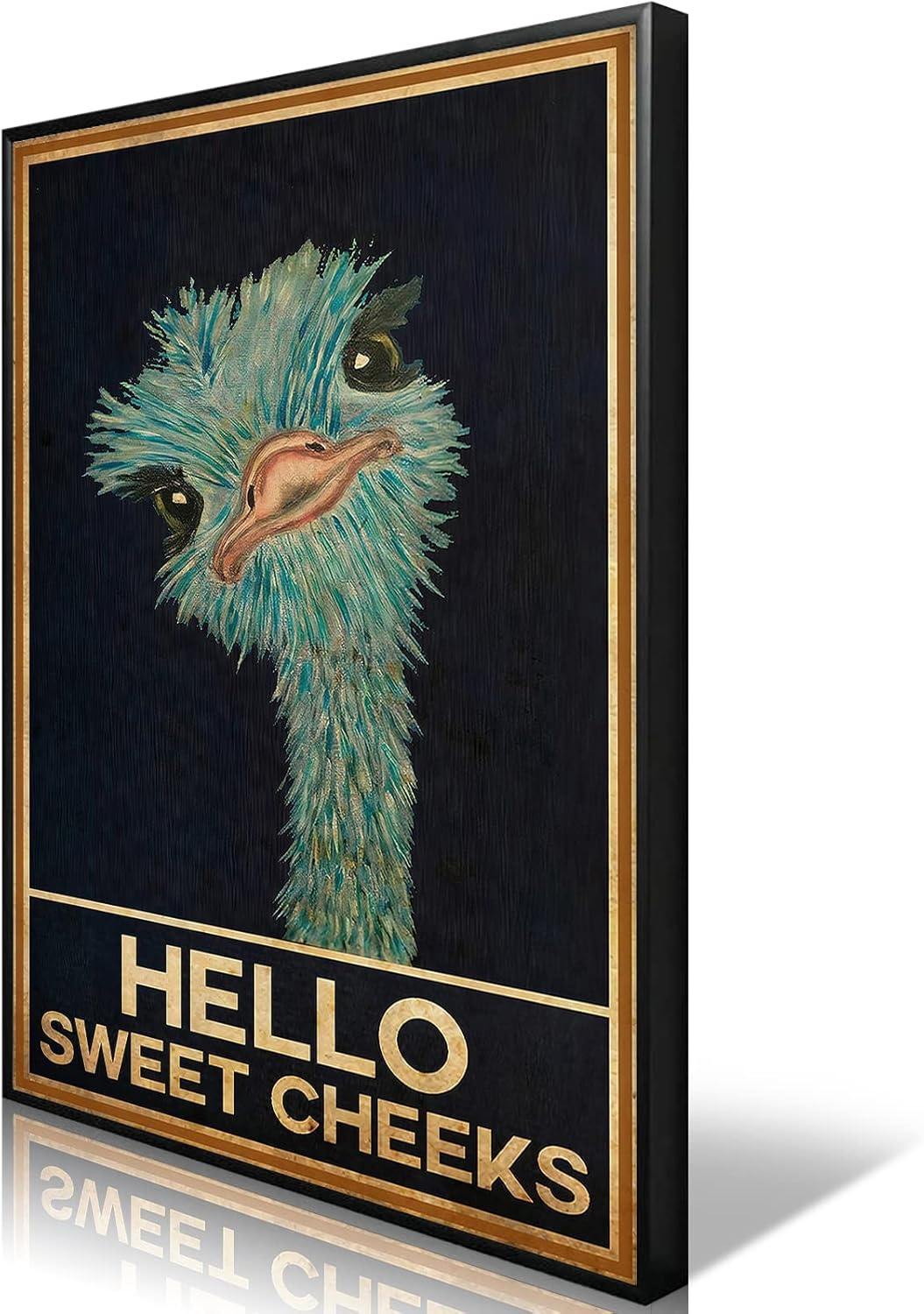 Adyggefy Framed Vintage Funny Animal Bathroom Canvas Wall Art Rustic Cute Ostrich Hello Sweet Cheeks Quotes Aesthetic Posters Modern Trendy Animals Pictures Retro Comical Toilet Prints 12x16in