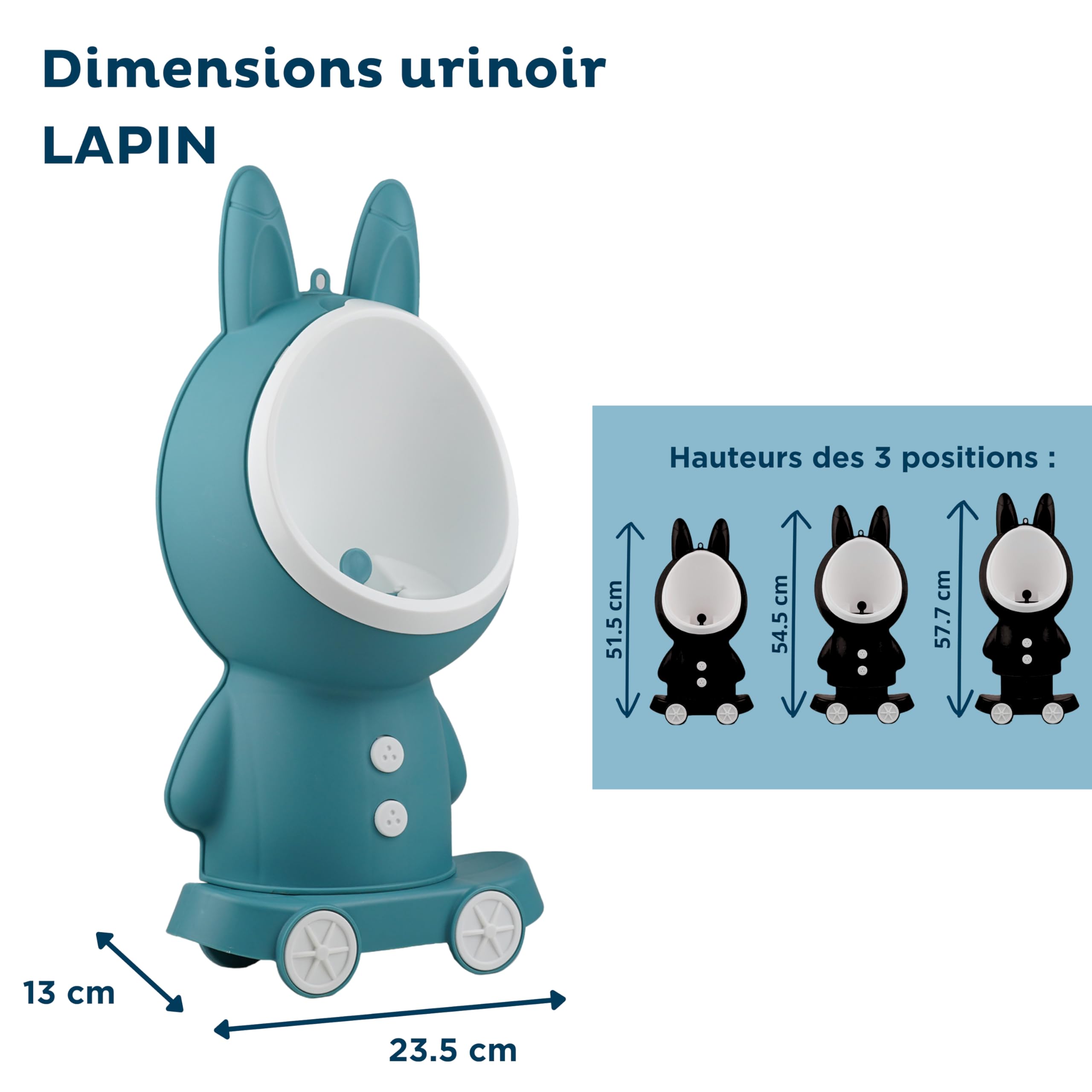 THERMOBABY - Urinoir LAPIN - Urinoirs d'Apprentissage la Propreté Pour Garçons - Toilette Enfant Ludique - Évolutif - 3 Hauteurs de Réglage - Lapin - Bleu