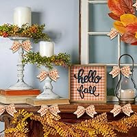 Vista 4 de 10 lazos de otoño para corona, lazos de corona de Acción de Gracias, lazo naranja y blanco a cuadros, lazo de arpillera natural, lazos de árbol