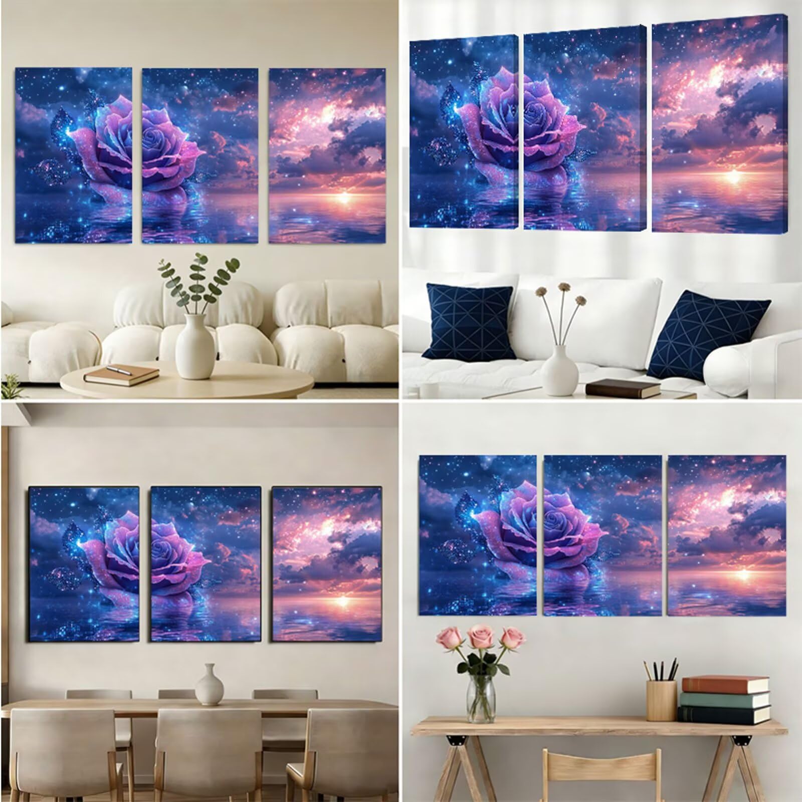 Ocean DIY Diamond Art, róże tryptyk diamentowy obraz zestawy dla dorosłych dzieci, 40 x 50 cm, pełne okrągłe wiertło, kryształ górski, mozaika, haft krzyżykowy, rękodzieło, dekoracja ścienna, prezenty