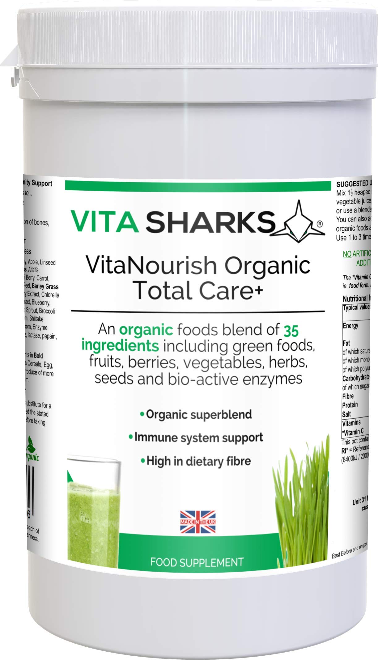 VitaNourish Organic Total Care+ Vitamin C - Complete Vegan Immune Boosting & Body Alkalising Nourishment Complex, with Bio Active Enzymes for Absolute Detoxification & Digestion Support - Kosher