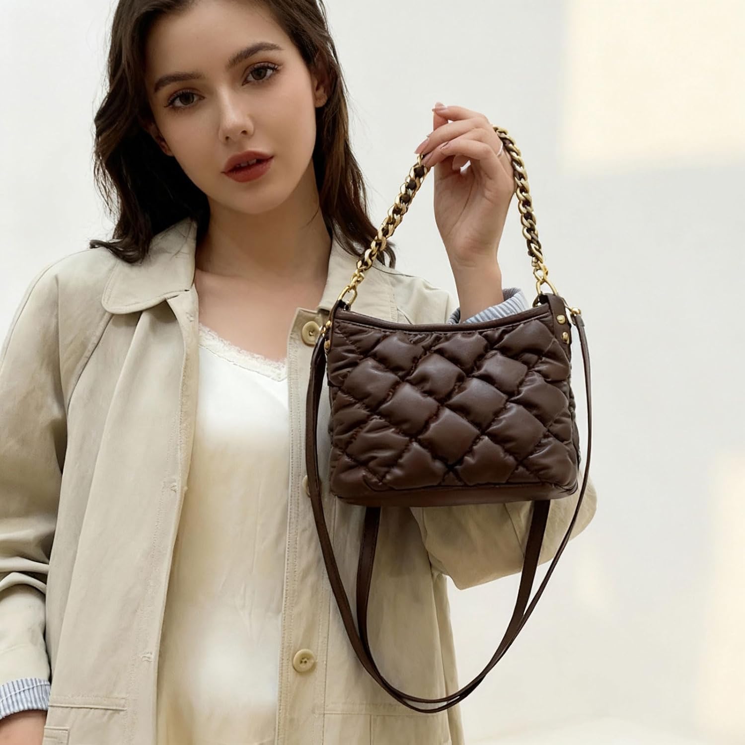 Quilted Crossbody Purses for Women, Ladies Shoulder Bags with Top-handle, Satchel Bag Totes Leather Trendy Handbag - Image 2