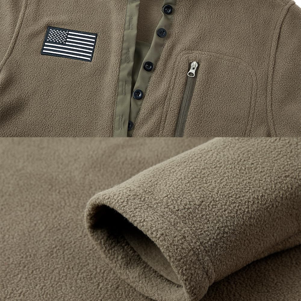 TOMITANY Men’s Fleece Sweatshirts Long Sleeve Button Up Tactical Shirts American Flag Printed Henley Shirts Patriotic Shirt - Image 4