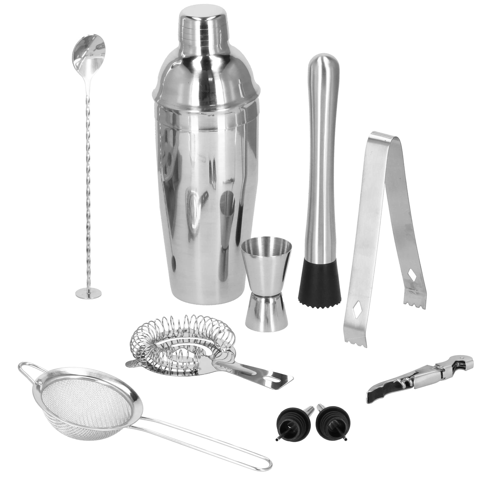 SPRINGOS Set Shaker Boston 11 Pezzi In Acciaio Inox - Kit Bar Completo Con Jigger, Filtro, Muddler E Pinze Per Cocktail
