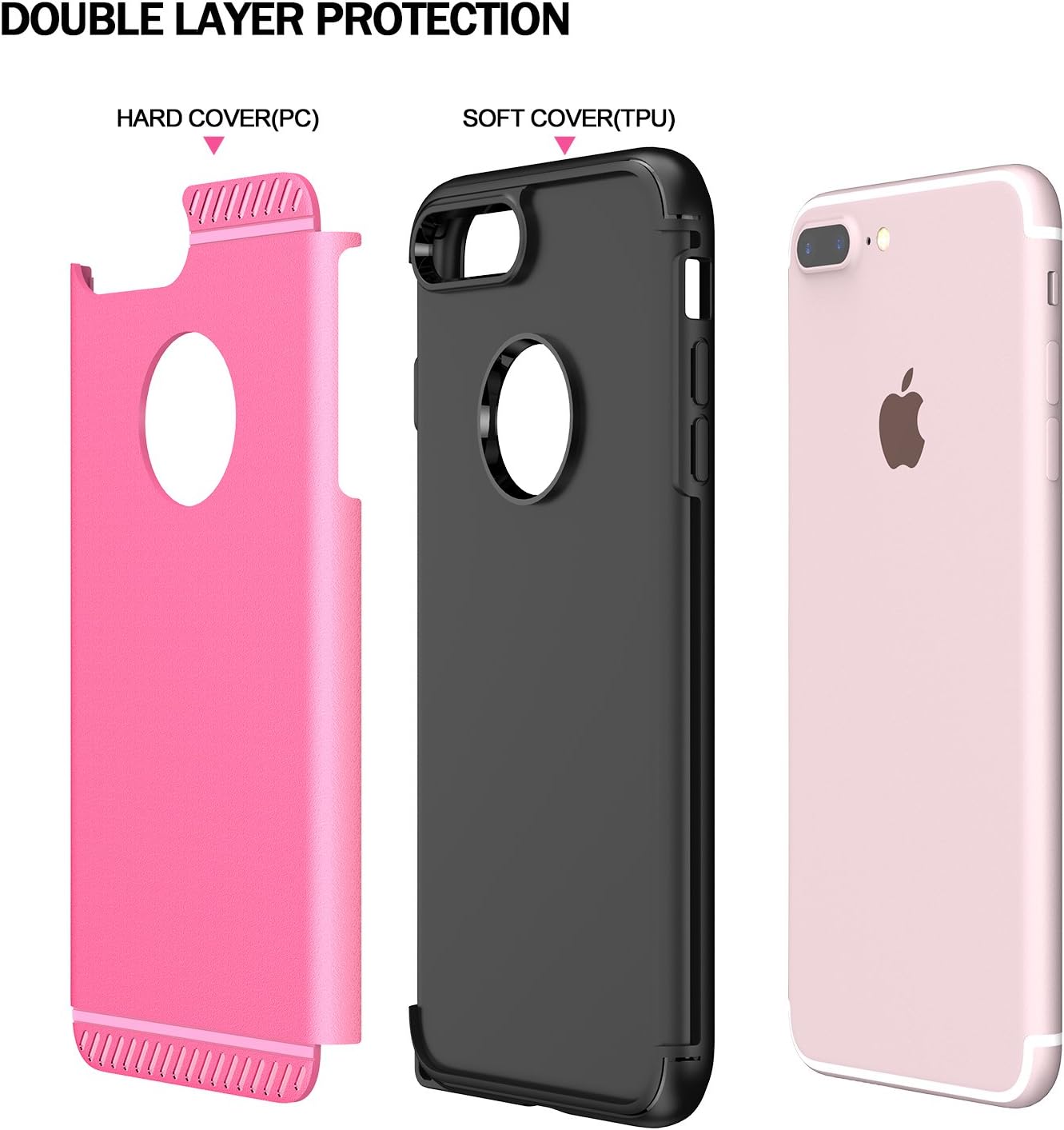 iPhone 7 Plus Case, CHTech iPhone 8 Plus Case Double Layer Shockproof Heavy Duty Protection Armor Case for Apple 5.5'' iPhone 7 Plus / iPhone 8 Plus [Rose]