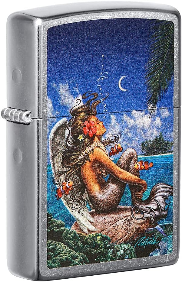 Zippo Rick Rietveld Mermaid Art Street Chrome Pocket Lighter