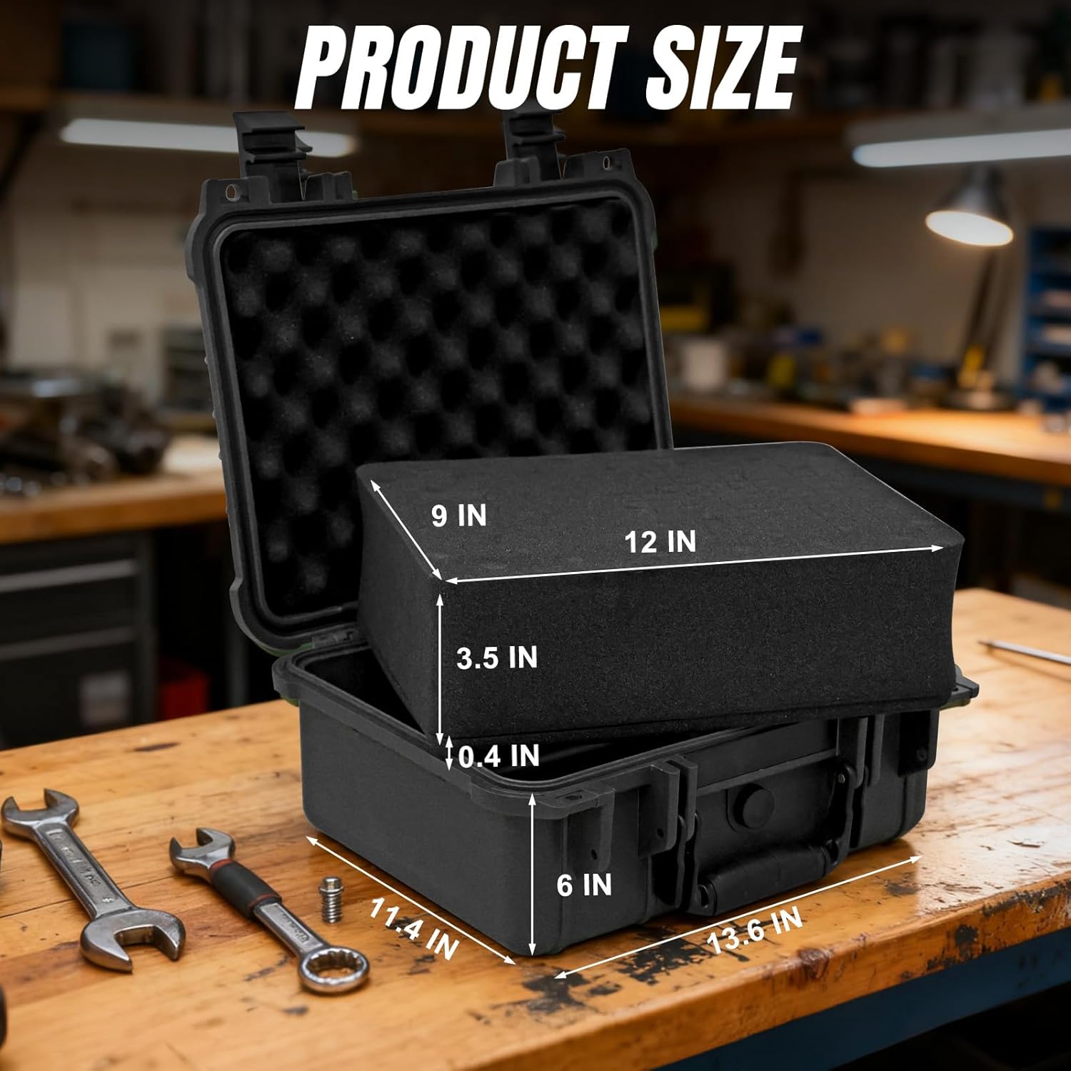 13.6X11.4X6 Inch Hard Case, Portable Weather Waterproof Protective Camera Case with Customizable Foam, Foam Case Fit Use of Drones, Camera, Equipments, Black,upgraded - Image 2