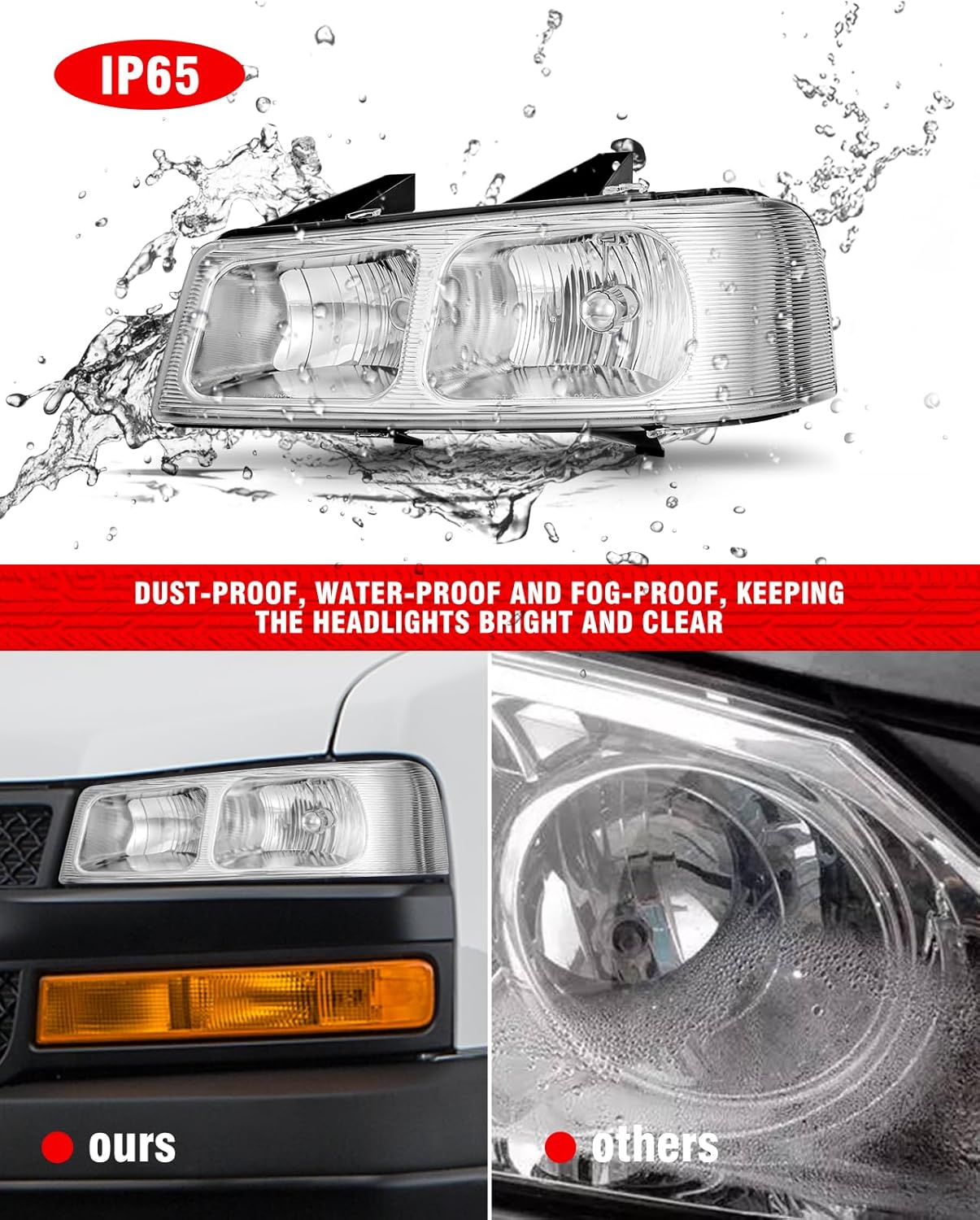 for 2003-2014 Chevy Express 1500/Gmc Savana 1500 Compatible with 2003-2023 Chevy Express 2500 3500/Gmc Savana 2500 3500 Halogen Headlights Clear Housing, Driver and Passenger Side(Bulbs Not Included)