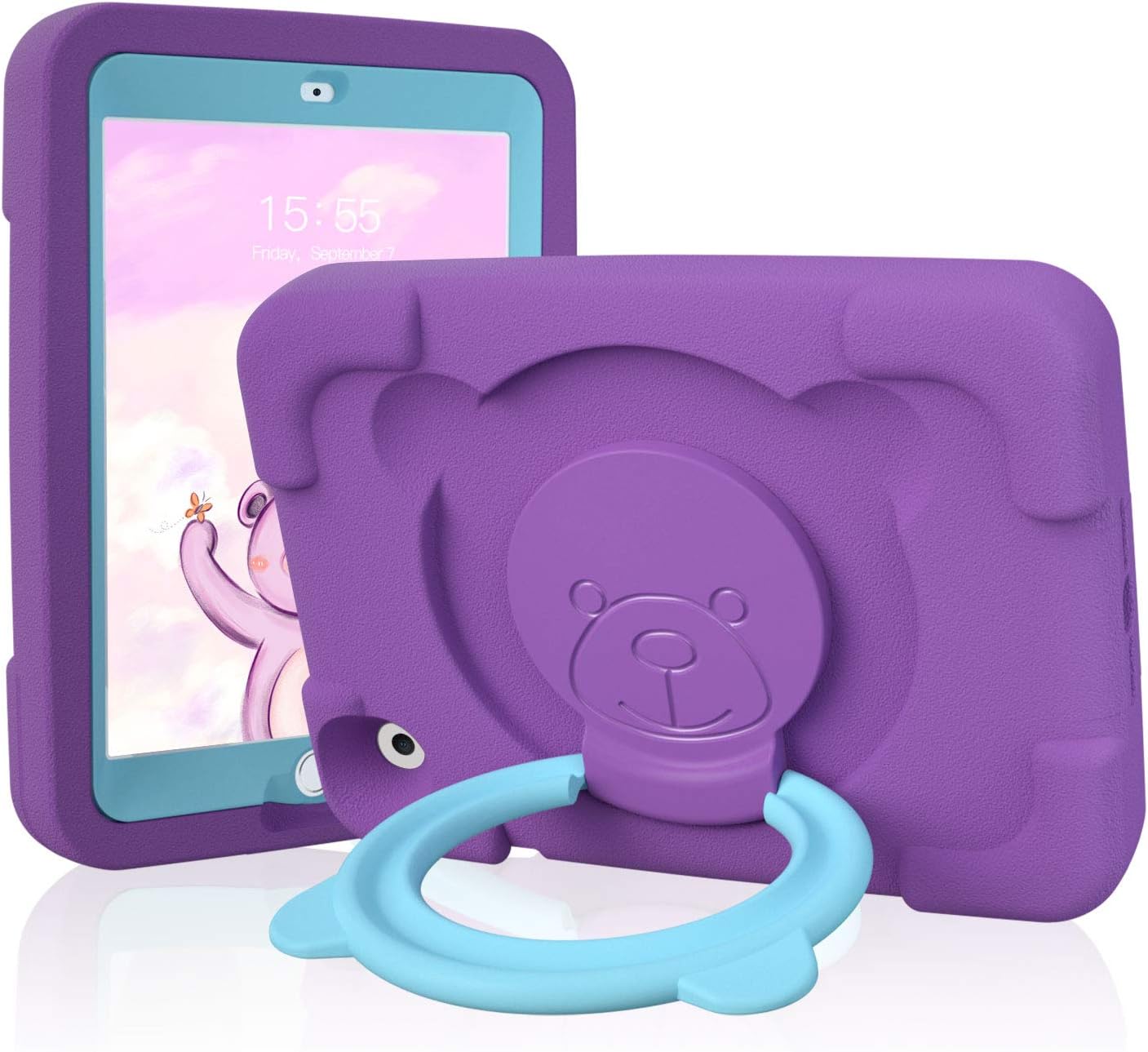 PZOZ Kids Case Compatible for Apple iPad Mini 1 2 3 7.9 inch, EVA Shockproof Rotate Handle Folding Stand Heavy Duty Protective Cute Boys Girls Cover for Mini 1st 2nd Gen 3th Generation (Purple)